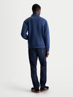Alpinestars Apera Half-Zip-Sweatshirt, motorsport-inspiriertes Sportswear-Oberteil für Herren, Blau, Rückansicht, gefertigt aus Tri-Blend-Doppelgewebe-Fleece für täglichen Komfort, cleanes Design.