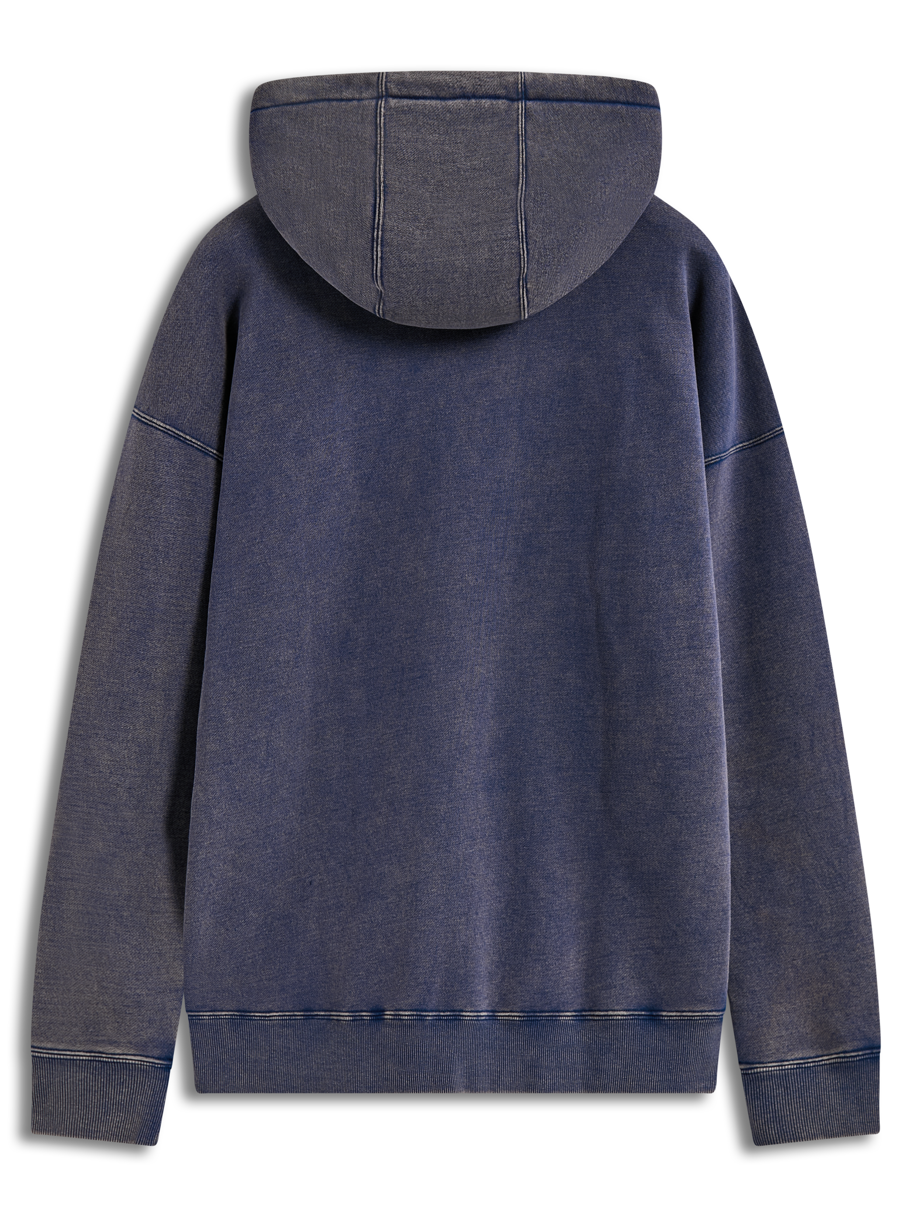 Alpinestars Infinite Washed Oversized Hoodie, Rückansicht des Herren-Kapuzenpullovers, Blau mit Snow-Wash-Finish, Fleece-Material, lässige Sportswear-Passform mit Rippbündchen am Saum.