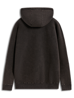 Alpinestars Infinite Washed Oversized Hoodie, Kapuzenpullover, gewaschenes Schwarz, Rückansicht mit Rippsaum, Snow-Wash-Fleece