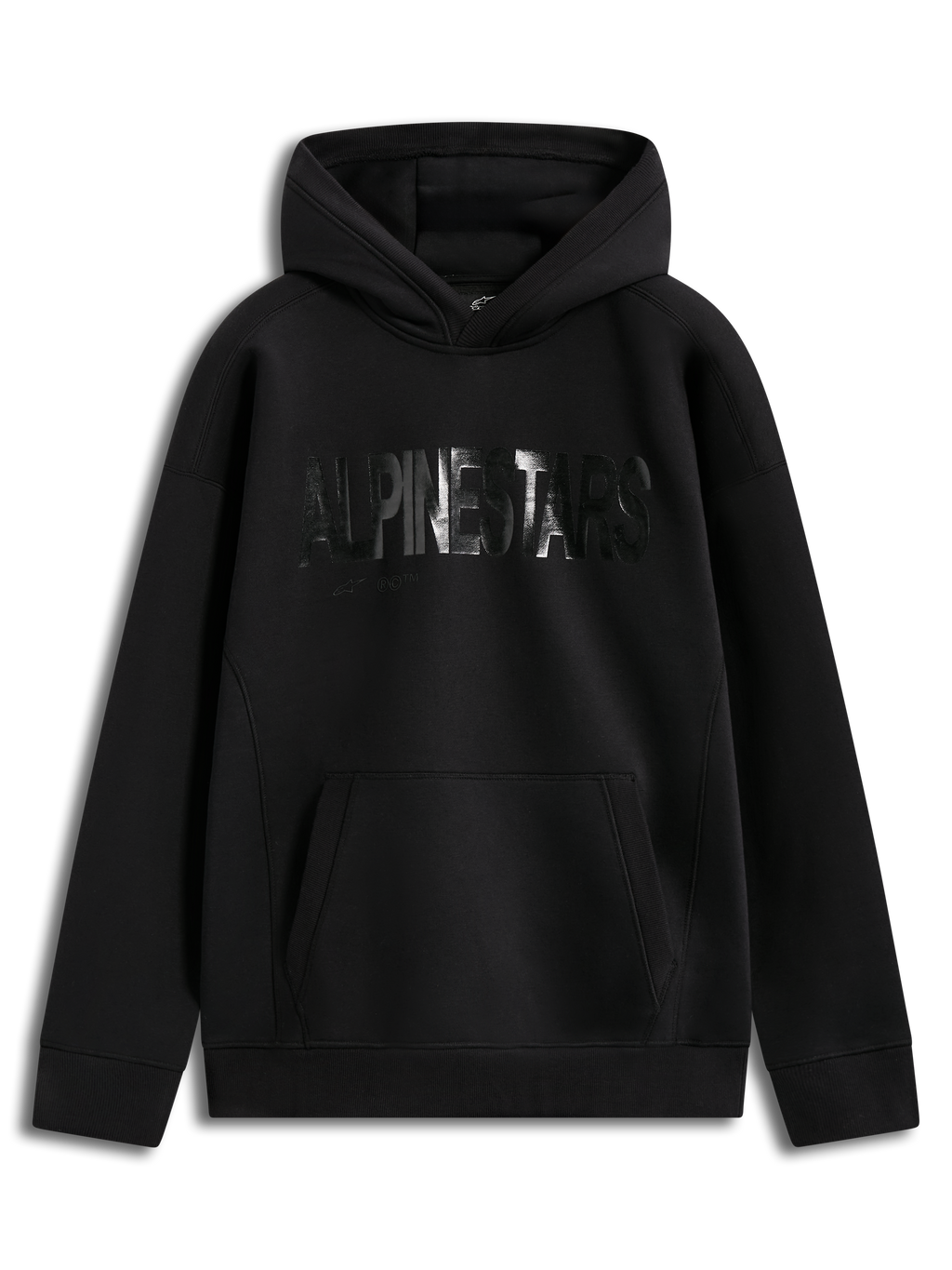 Alpinestars Shaw Oversized Hoodie, schwarzer Fleece-Kapuzenpullover mit strukturiertem Wortlogo und Kängurutasche.