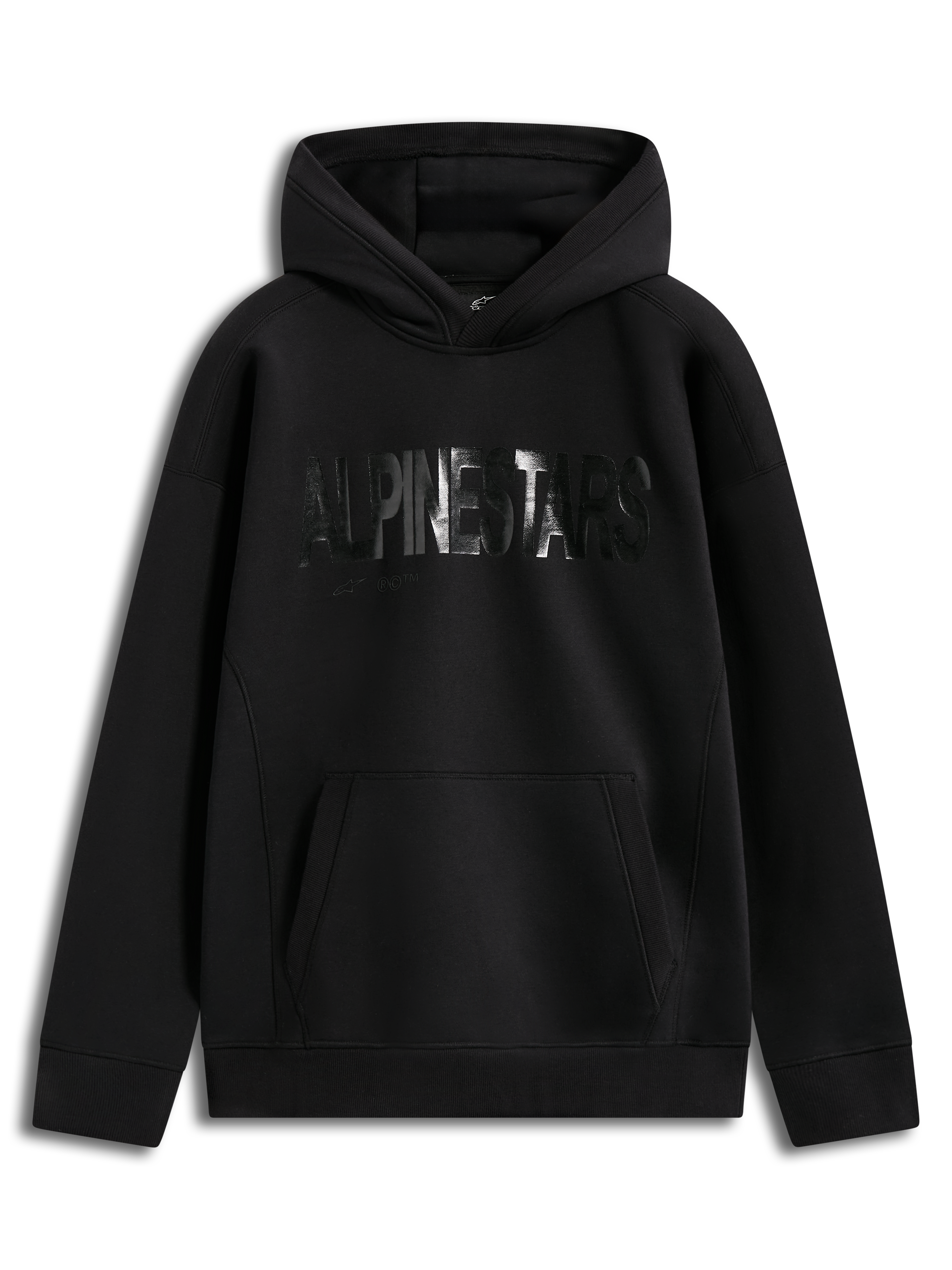Alpinestars Shaw Oversized Hoodie, schwarzer Fleece-Kapuzenpullover mit strukturiertem Wortlogo und Kängurutasche.