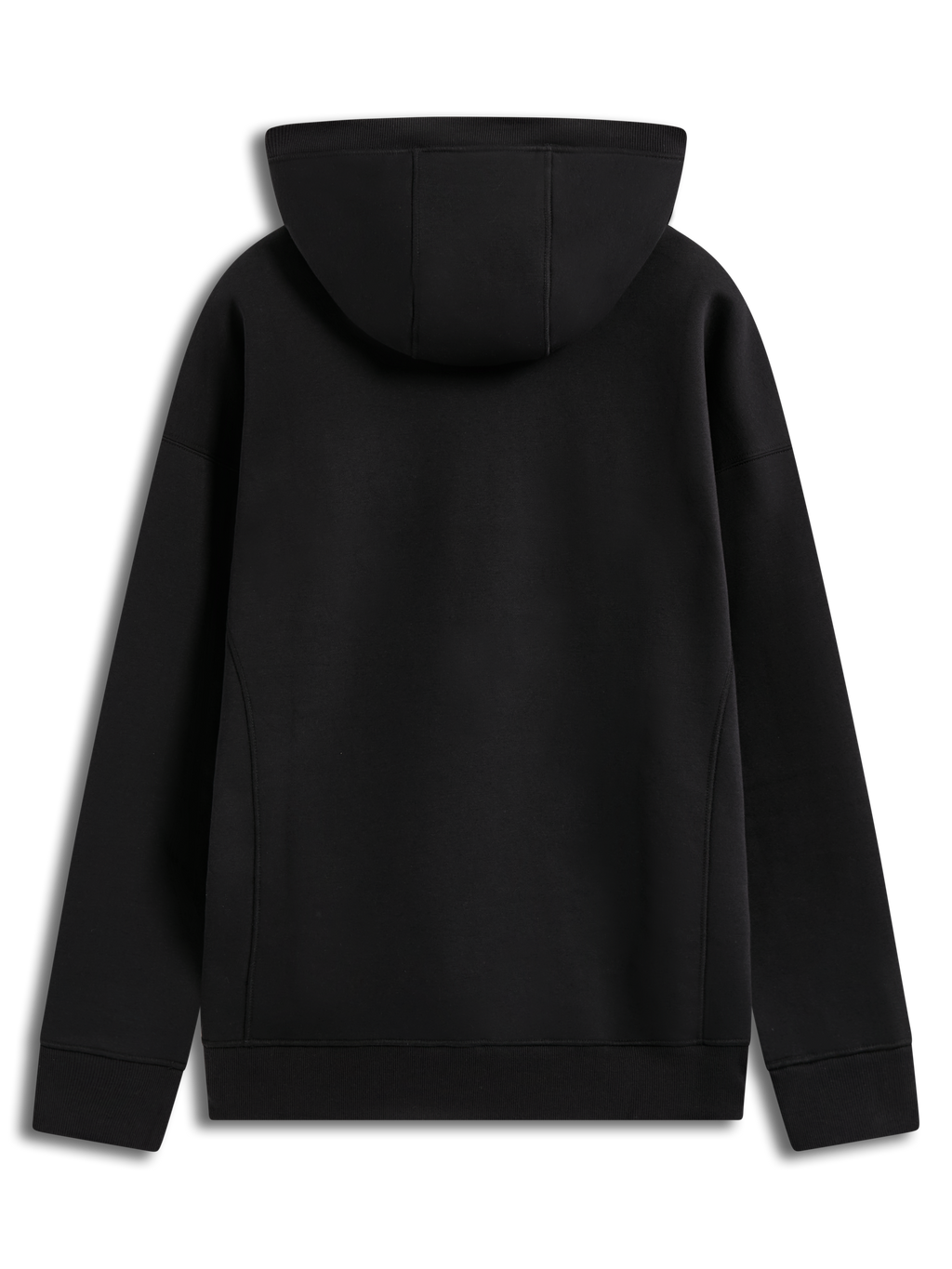 Alpinestars Shaw Oversized Hoodie, schwarzes Sportswear-Fleece in der Rückansicht mit Körpernähten und Rippbesatz-Details.