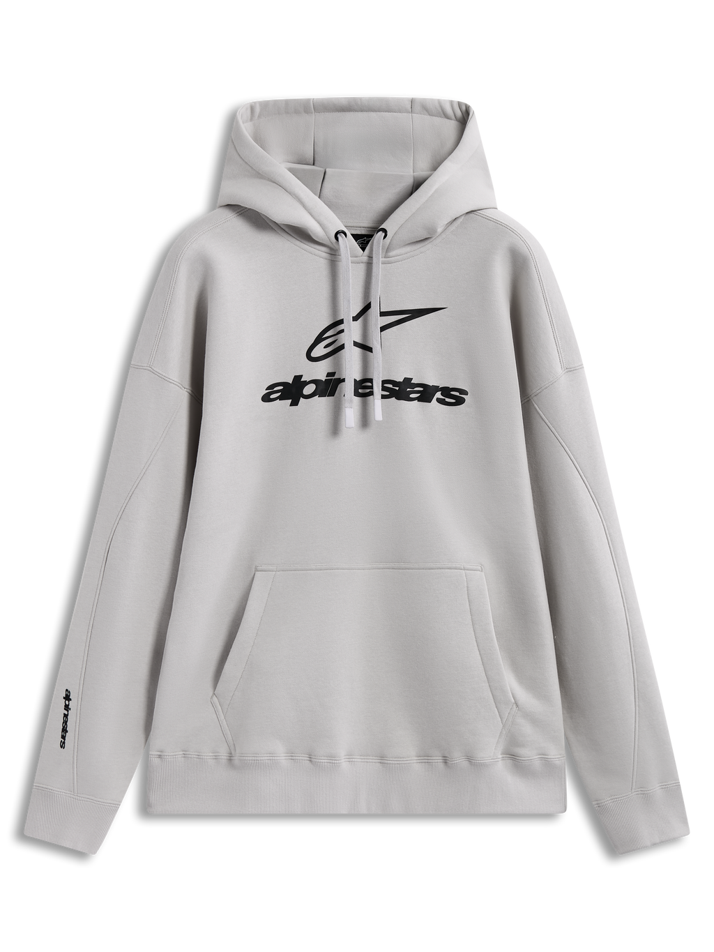 Alpinestars Prelude Oversized Hoodie, Kapuzenpullover in Sand, Vorderseite mit Puff-Print-Logo, Kängurutasche und Logo-Print am Ärmel, weiches Fleece-Material, lässige Motorsport-Sportswear