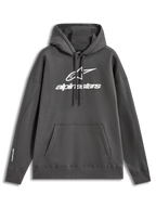 Alpinestars Prelude Oversized Hoodie in Grau, Fleece-Pullover mit weißem Puff-Logo und Kängurutasche.