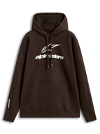 Alpinestars Prelude Oversized Hoodie, brauner Sportswear-Kapuzenpullover aus Fleece, weißes Puff-Print-Logo auf der Brust, Kängurutasche, lässiger Motorsport-Stil