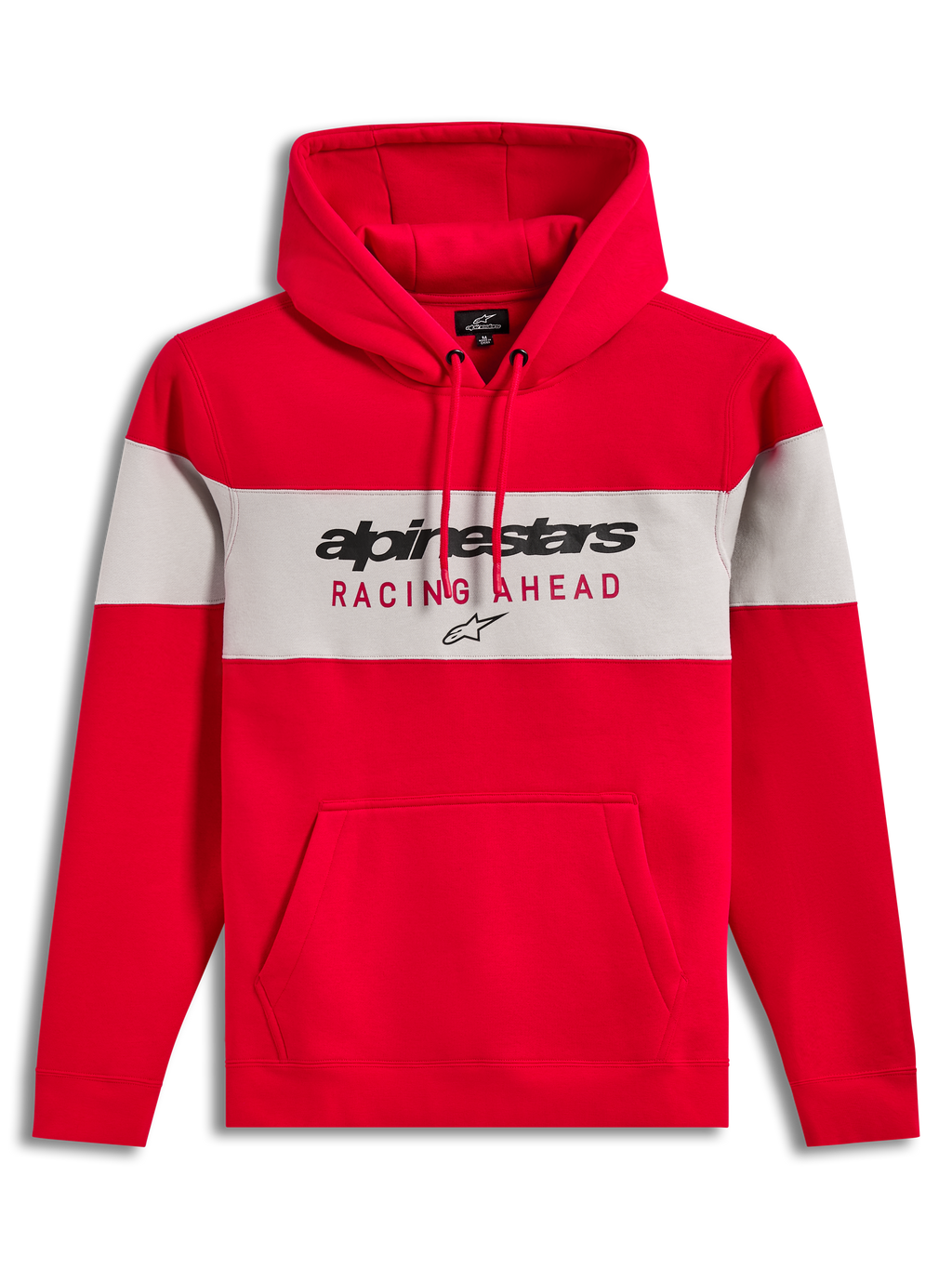 Alpinestars Cubic Hoodie, Kapuzenpullover aus Fleece mit Farbblock-Design in Rot und Grau, Logoschriftzug und Kängurutasche.