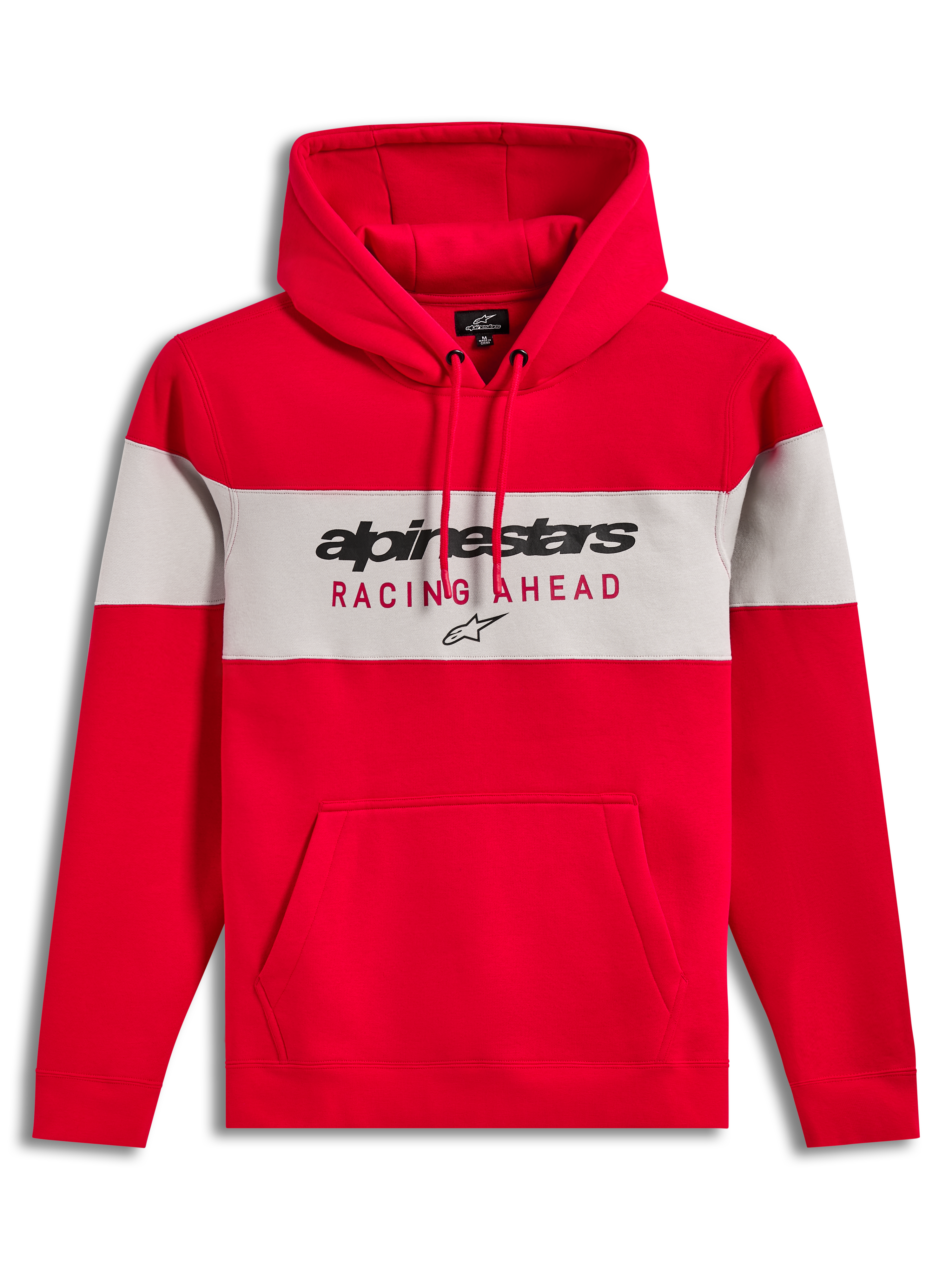 Alpinestars Cubic Hoodie, Kapuzenpullover aus Fleece mit Farbblock-Design in Rot und Grau, Logoschriftzug und Kängurutasche.
