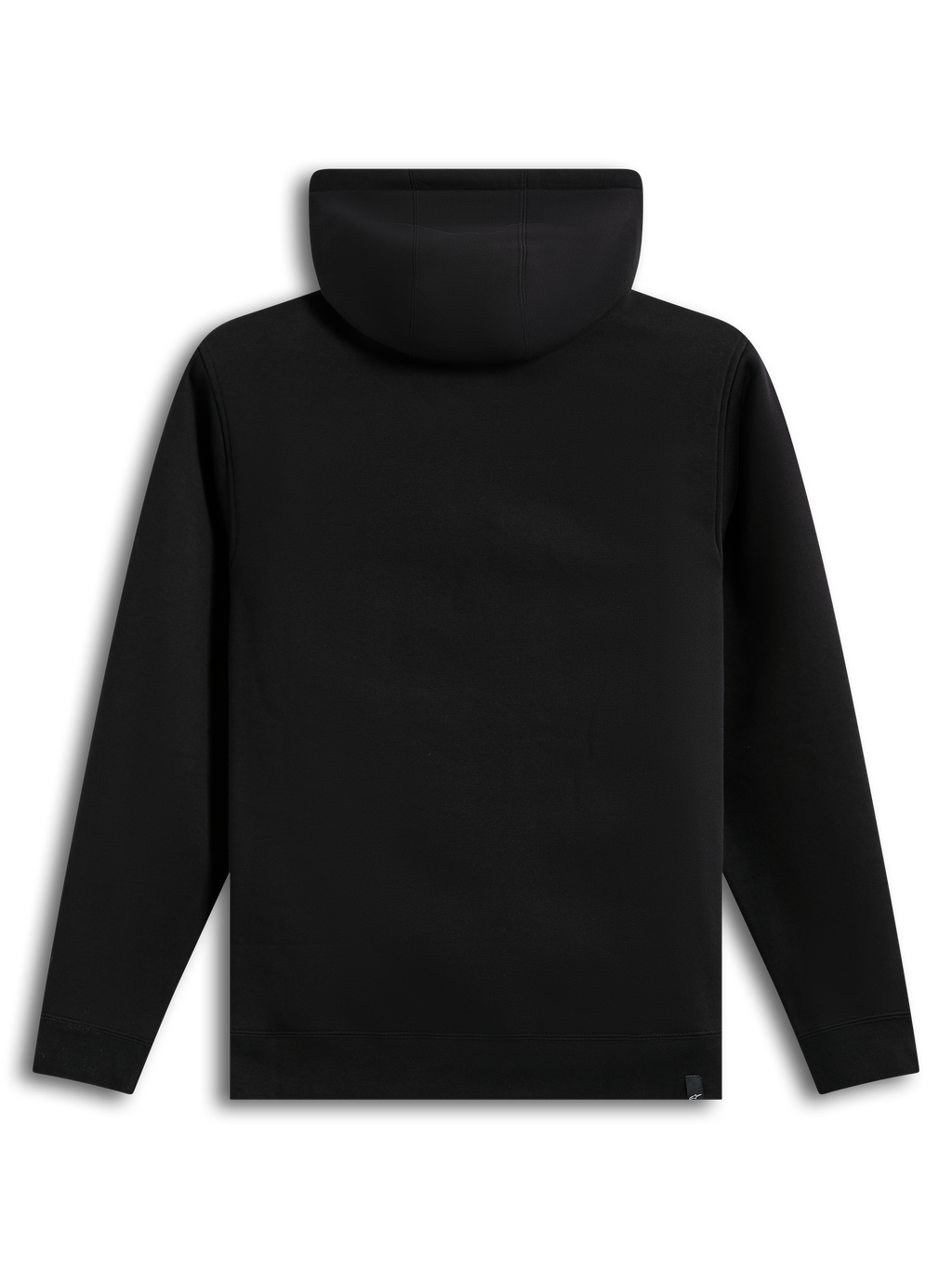 Alpinestars Race Wordmark Hoodie, schwarzer Fleece-Kapuzenpullover, Rückansicht mit Rippbündchen für Sportswear.