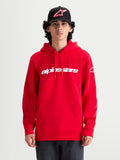 Alpinestars Race Wordmark Hoodie, Herren-Fleece-Kapuzenpullover, Sportswear, Rot und Weiß, aus Baumwoll-Polyester-Mischung, mit Race Linear Logo auf der Brust und Ageless-Grafik am Ärmel, Motorsport-Look.
