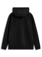 Alpinestars Entity Oversized Hoodie, black fleece sportswear with a self-lined hood and ribbed cuffs, back view.