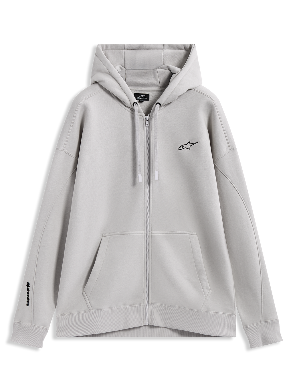 Alpinestars Entity Oversized Hoodie, Zip-up Fleece Sportswear in Sand mit gestickten Logos und Kängurutasche.