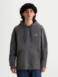 Alpinestars Entity Oversized Hoodie, Sportswear Zip Fleece Hoodie, Unisex, Charcoal Gray, Cotton and Recycled Polyester blend, featuring Vislon zipper and embroidered logo details. On-model front view.