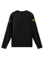 Alpinestars Velocifier CSF Langarm T-Shirt in Schwarz, Rückansicht mit neongelben Astars-Logos an den Schultern.