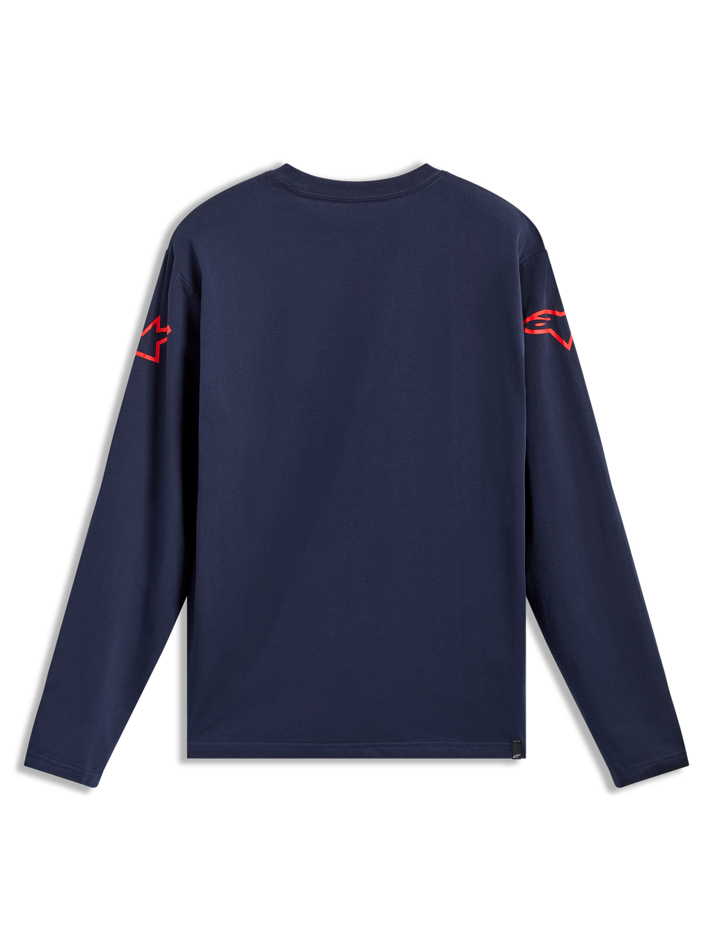 Alpinestars Velocifier CSF Langarm-T-Shirt, Rückansicht in Navyblau mit roten Schulterlogos, lässige Sportswear.