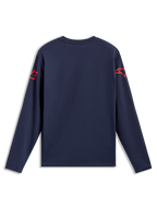 Alpinestars Velocifier CSF Langarm-T-Shirt, Rückansicht in Navyblau mit roten Schulterlogos, lässige Sportswear.