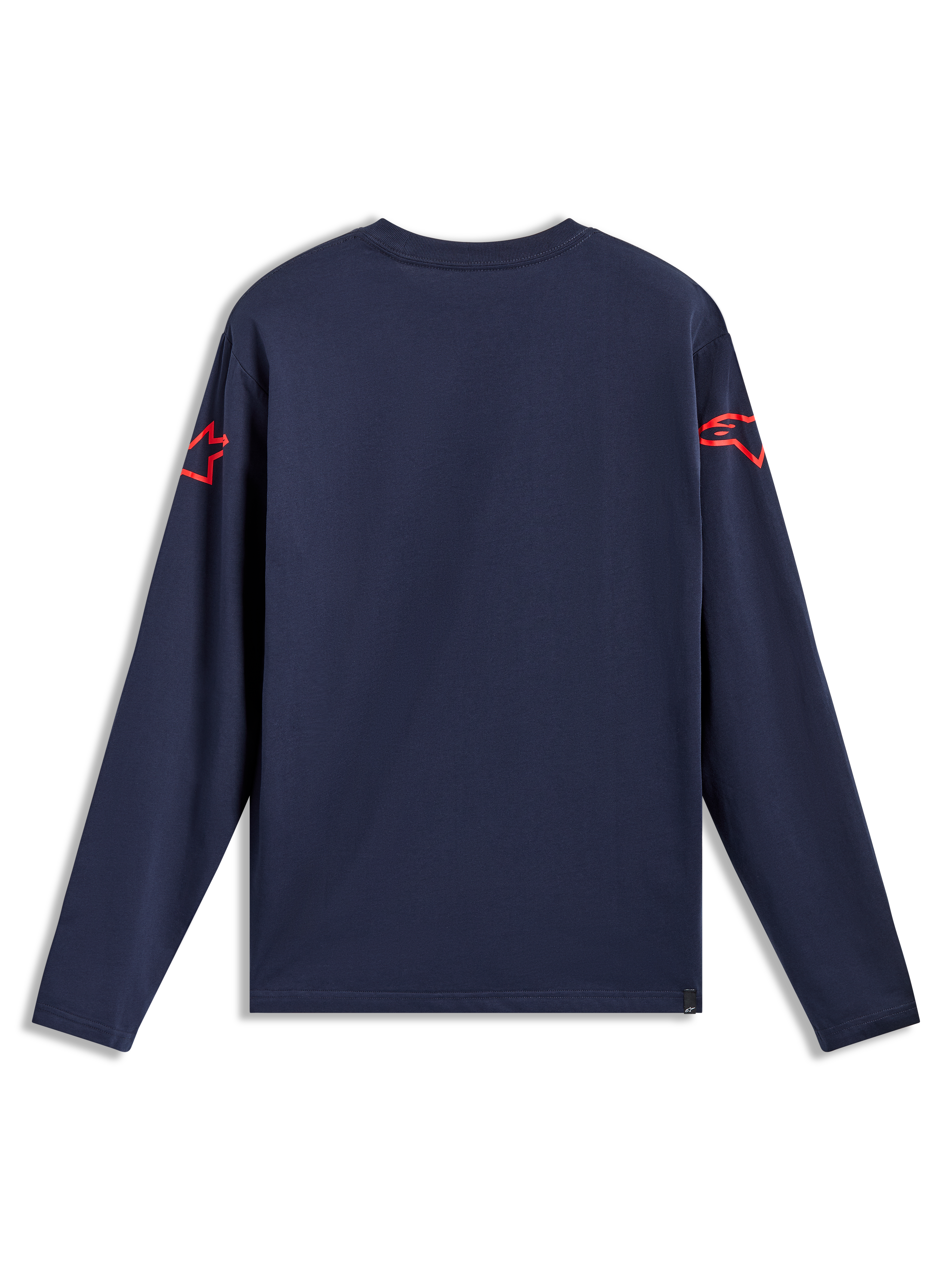 Alpinestars Velocifier CSF Langarm-T-Shirt, Rückansicht in Navyblau mit roten Schulterlogos, lässige Sportswear.