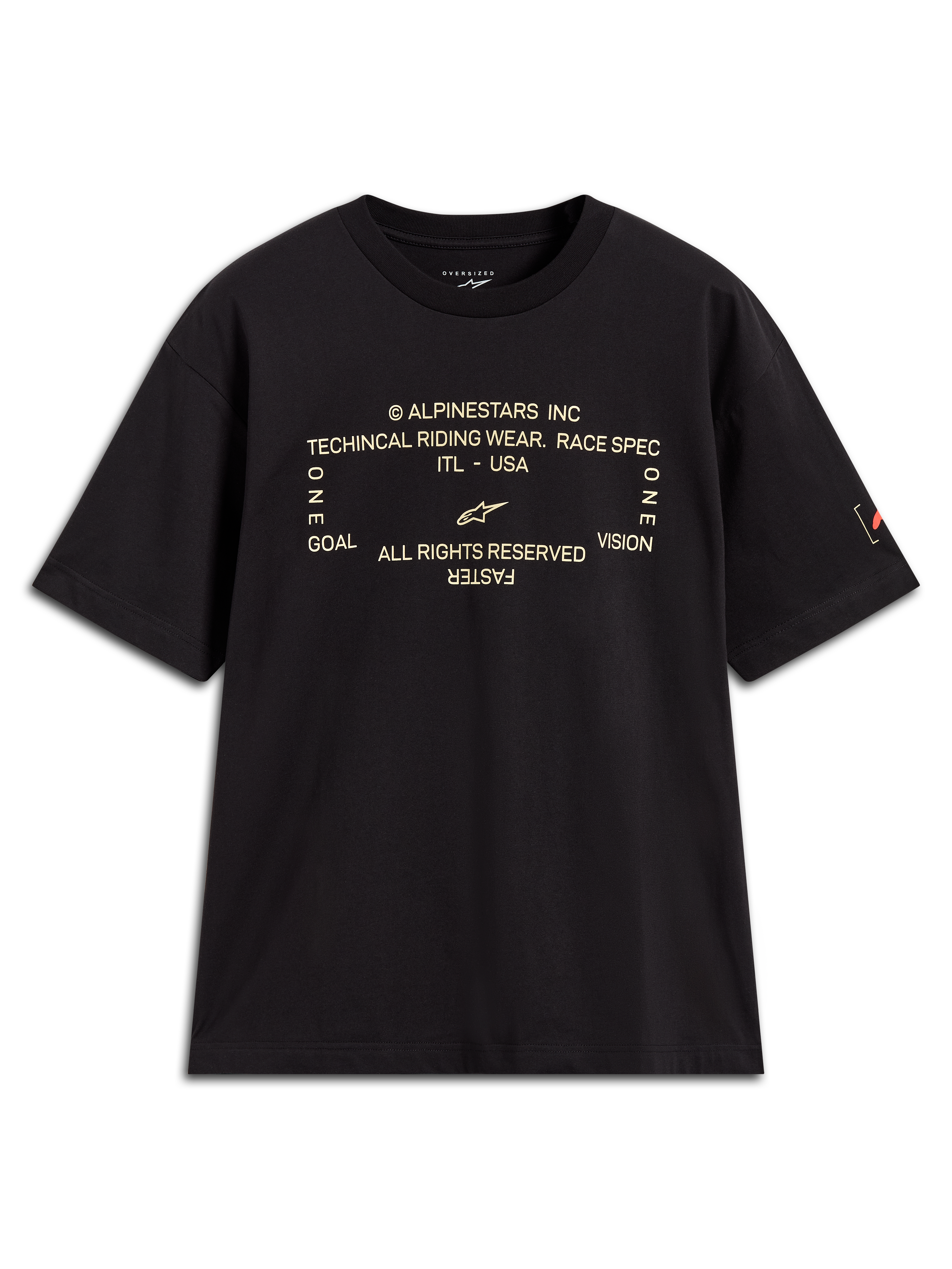 Alpinestars Infinity Oversized CSF T-Shirt, Kurzarm-T-Shirt in Schwarz mit technischer Frontgrafik und Ärmellogo, lässige Oversized-Passform, Motorsport-Lifestyle-Streetwear