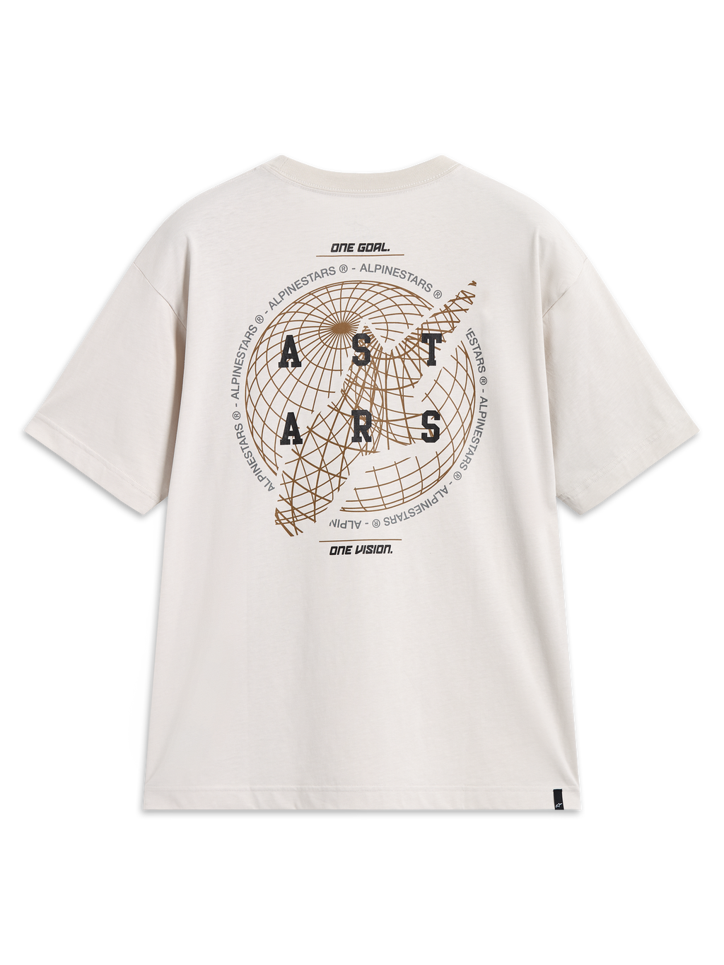 Alpinestars Latitude Oversized CSF T-Shirt, Kurzarm-T-Shirt in Zementbeige, Rückseite mit Globus-Grafik und Astars-Logo, lässige Motorsport-Sportswear
