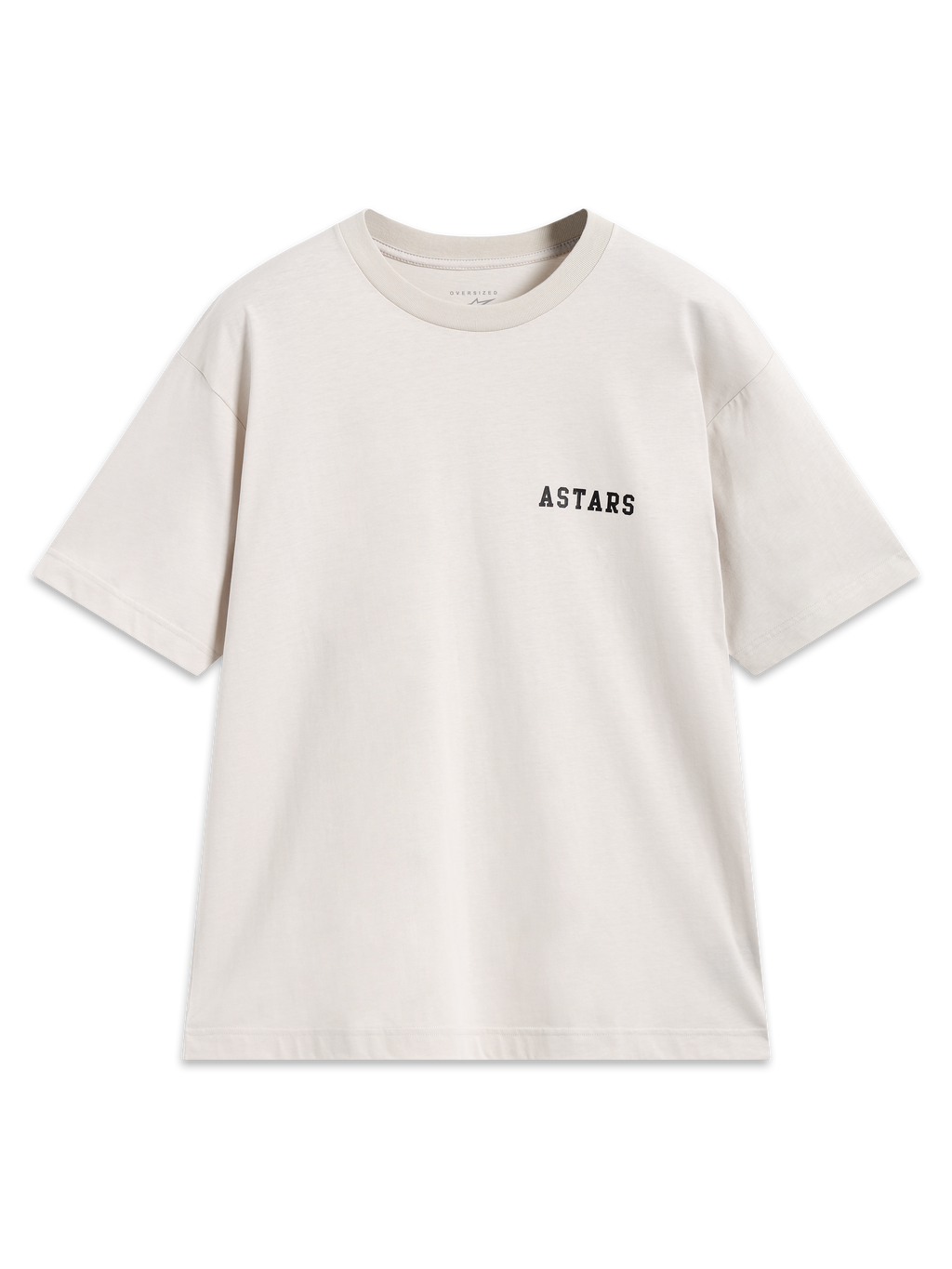 Alpinestars Latitude Oversized CSF T-Shirt, Kurzarm, Sand-Beige, schwarzes Astars-Logo auf der Brust, Motorsport-Streetwear.