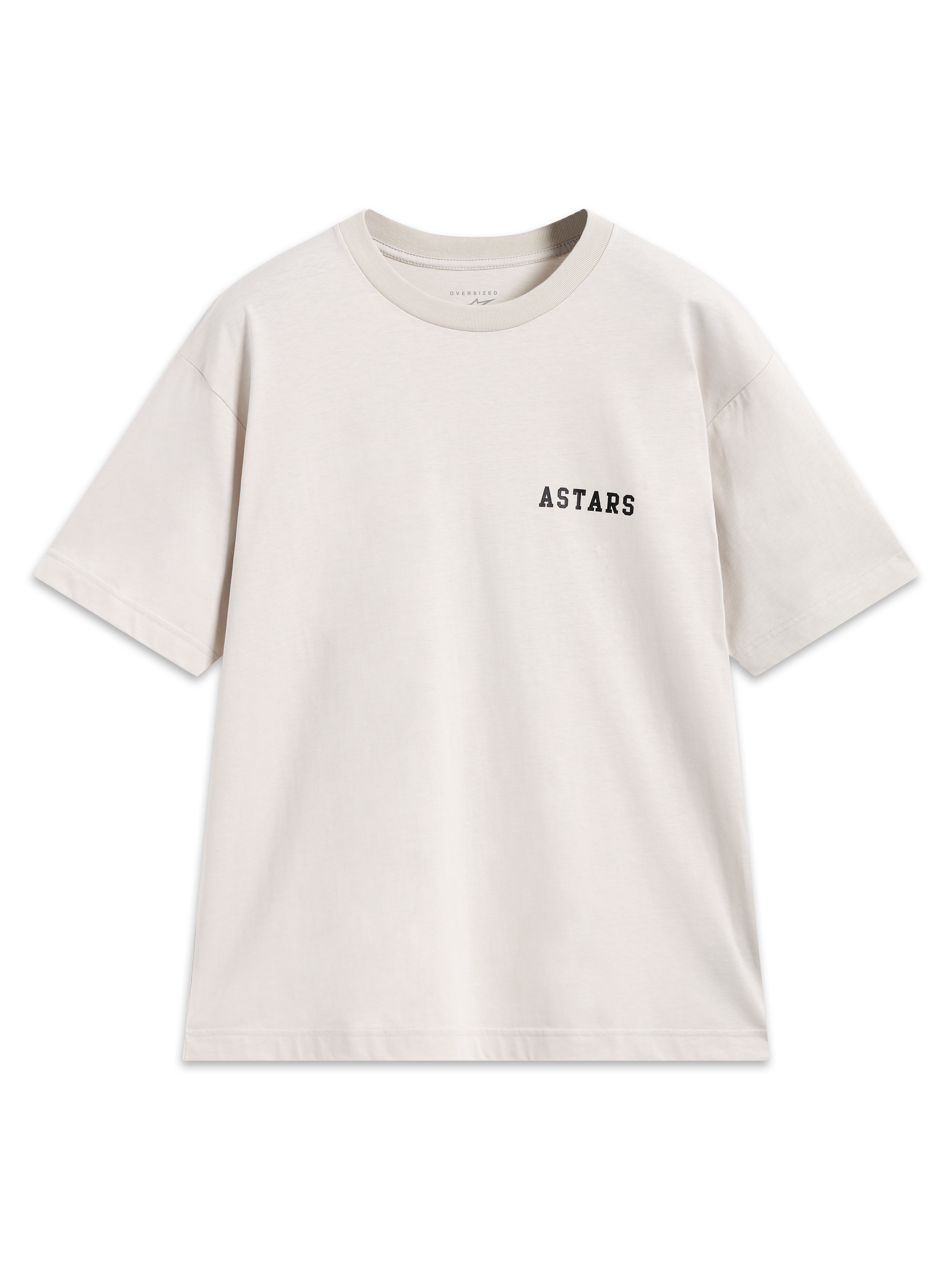 Alpinestars Latitude Oversized CSF T-Shirt, Kurzarm, Sand-Beige, schwarzes Astars-Logo auf der Brust, Motorsport-Streetwear.