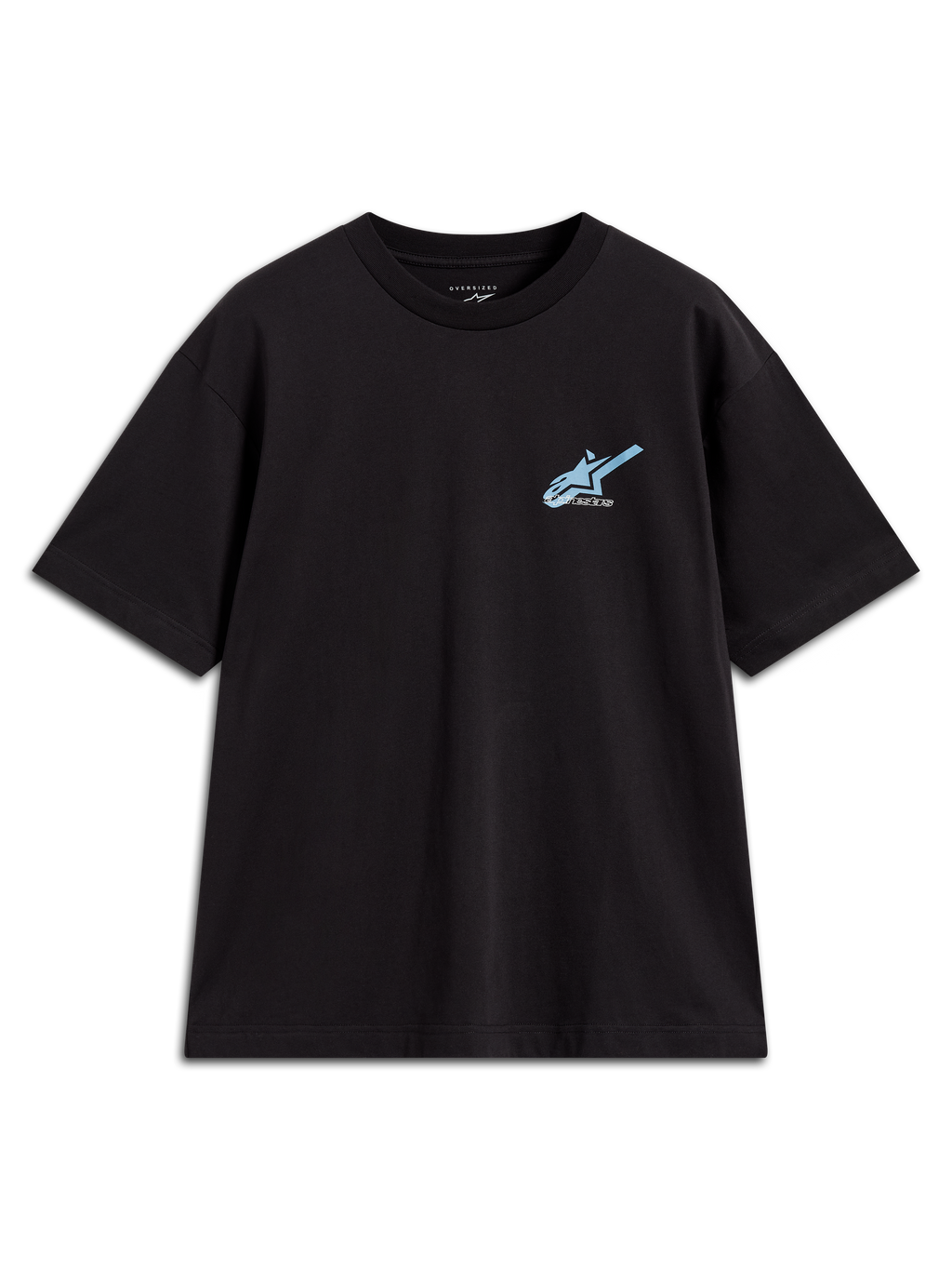 Alpinestars Ghost Oversized CSF T-Shirt, Kurzarm-Sportshirt in Schwarz mit hellblauem Frontlogo, lässige Oversized-Passform.