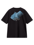 Alpinestars Ghost Oversized CSF T-Shirt, Schwarz, Kurzarm mit blauer Logo-Grafik auf dem Rücken und Racing Ahead Schriftzug.