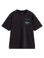 Alpinestars Post Oversized CSF T-Shirt, schwarzes Kurzarm-T-Shirt aus Baumwollmischung mit türkisfarbenem Astars-Logo und Slogan.