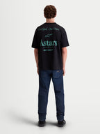 Alpinestars Post Oversized CSF T-Shirt, Kurzarm-Sportswear-T-Shirt für Herren, Schwarz mit türkisfarbenen Grafiken auf dem Rücken, One Goal. One Vision. und Astars World Wide Logo, Oversized-Passform, weiche Baumwollmischung.
