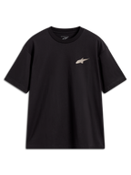 Alpinestars Checkback Oversized CSF T-Shirt, schwarzes Kurzarm-T-Shirt mit beigem Astars-Logo, Motorsport-Streetwear.