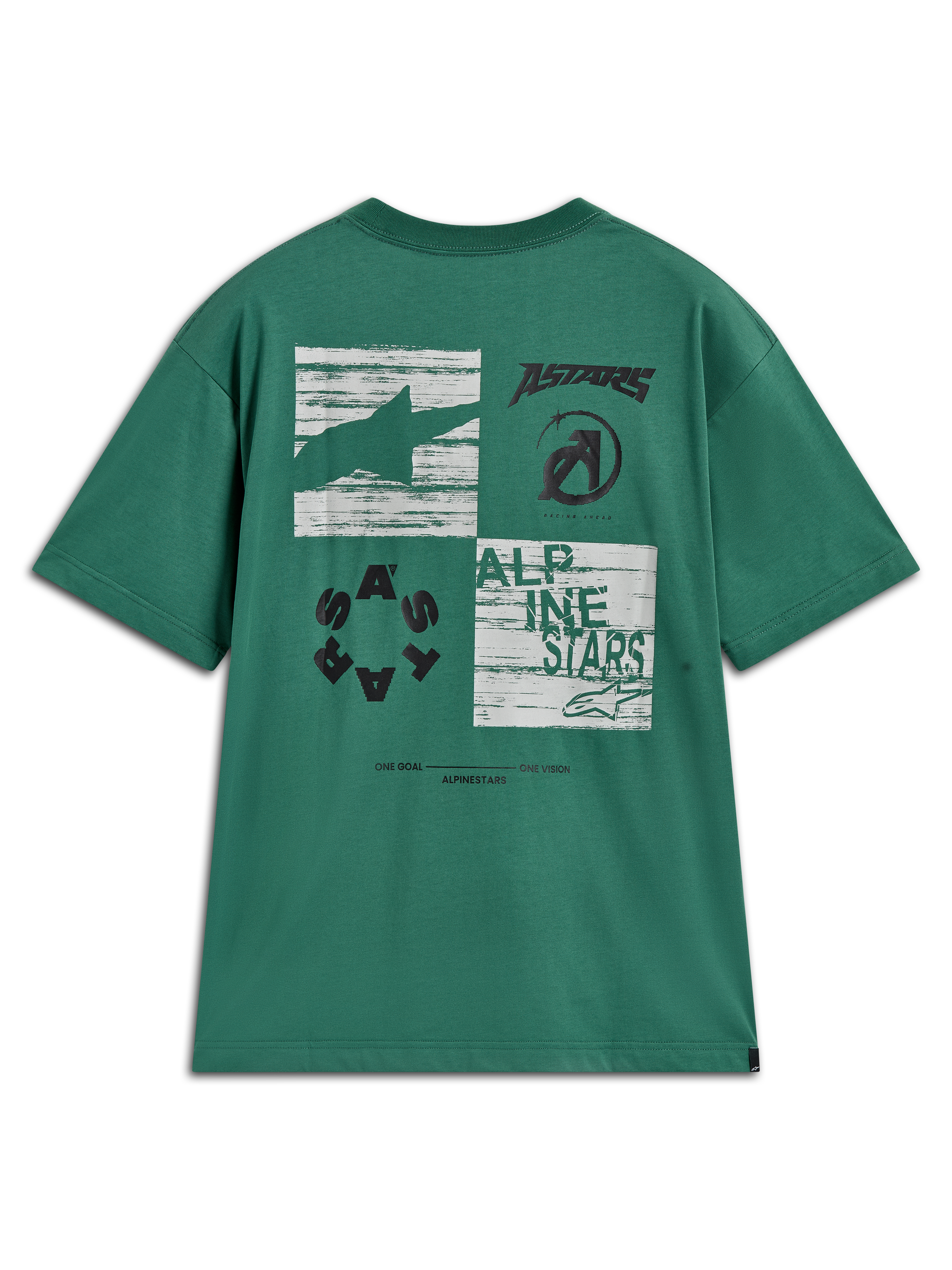 Alpinestars Checkback Oversized CSF Tee, Kurzarm-T-Shirt in Grün mit großem Grafik-Print auf der Rückseite, Sportswear