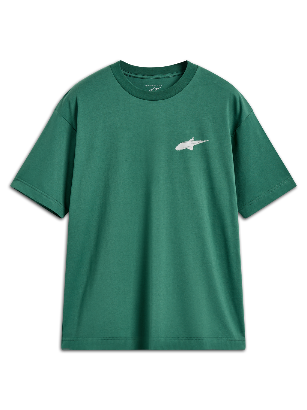 Alpinestars Checkback Oversized CSF T-Shirt, Kurzarm-Sportoberteil, Grün, mit weißem Astars-Logo auf der Brust, bequeme Oversized-Passform, lässige Motorsport-Lifestyle-Bekleidung