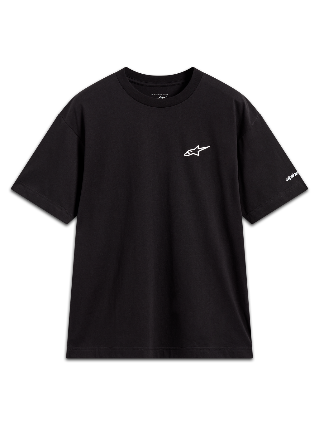 Alpinestars Mandate Oversized CSF Tee, Kurzarm-T-Shirt in Schwarz mit weißem Puffdruck-Logo und Ärmelgrafik, Sportswear