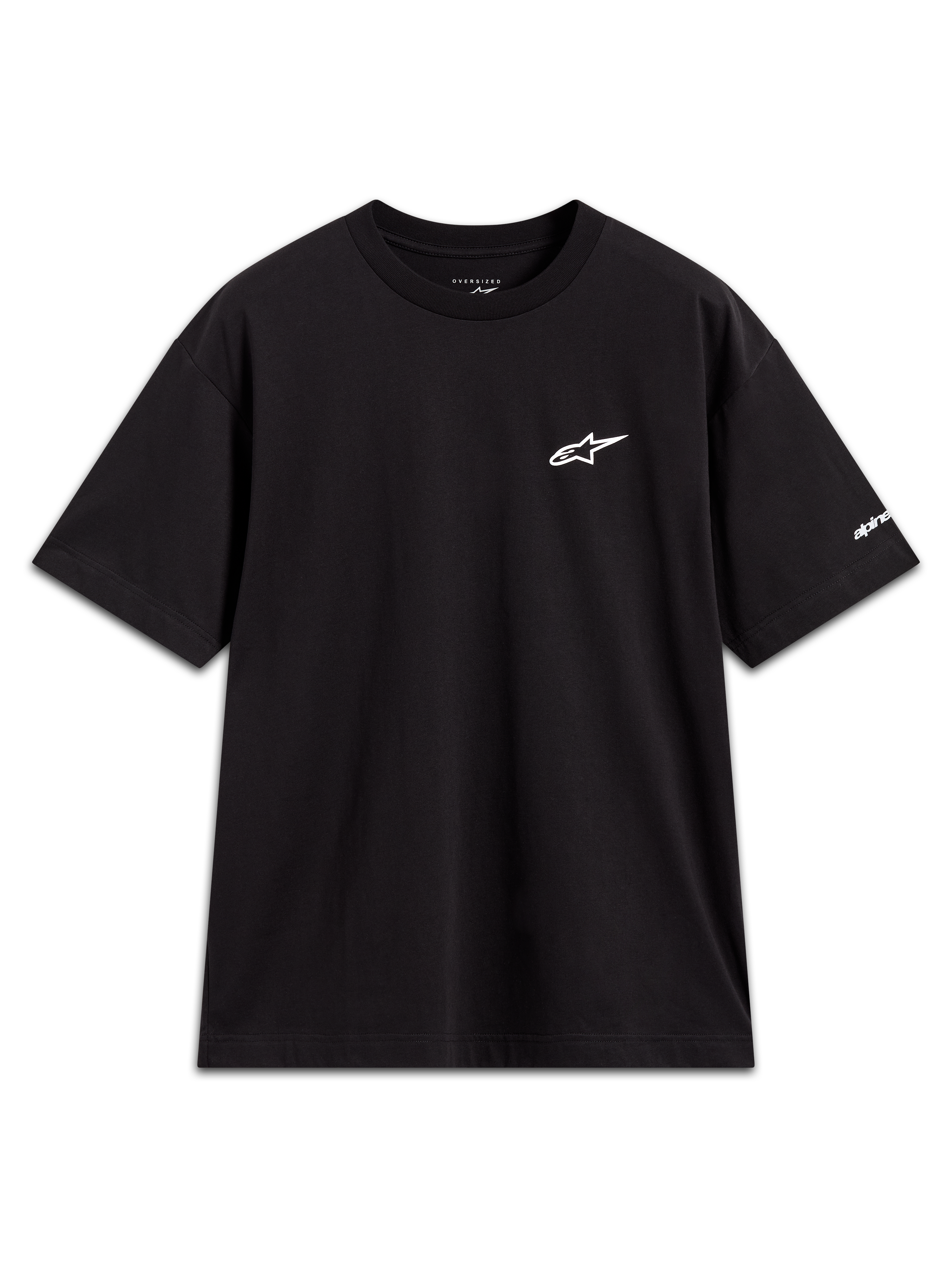 Alpinestars Mandate Oversized CSF Tee, Kurzarm-T-Shirt in Schwarz mit weißem Puffdruck-Logo und Ärmelgrafik, Sportswear