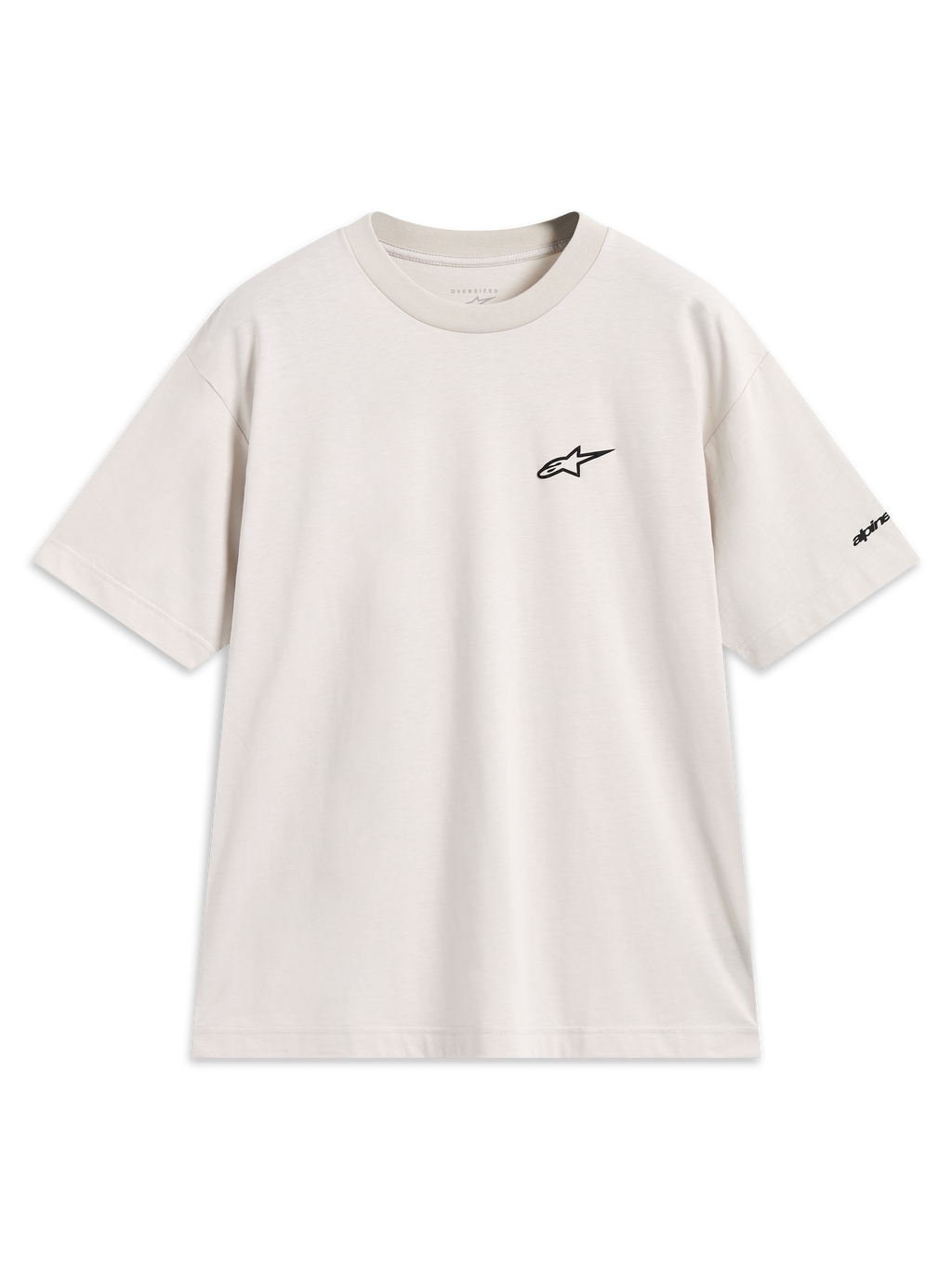 Alpinestars Mandate Oversized CSF Tee, Kurzarm-T-Shirt in Sandbeige mit schwarzem Astars-Logodruck auf der Brust, lässige Sportswear.