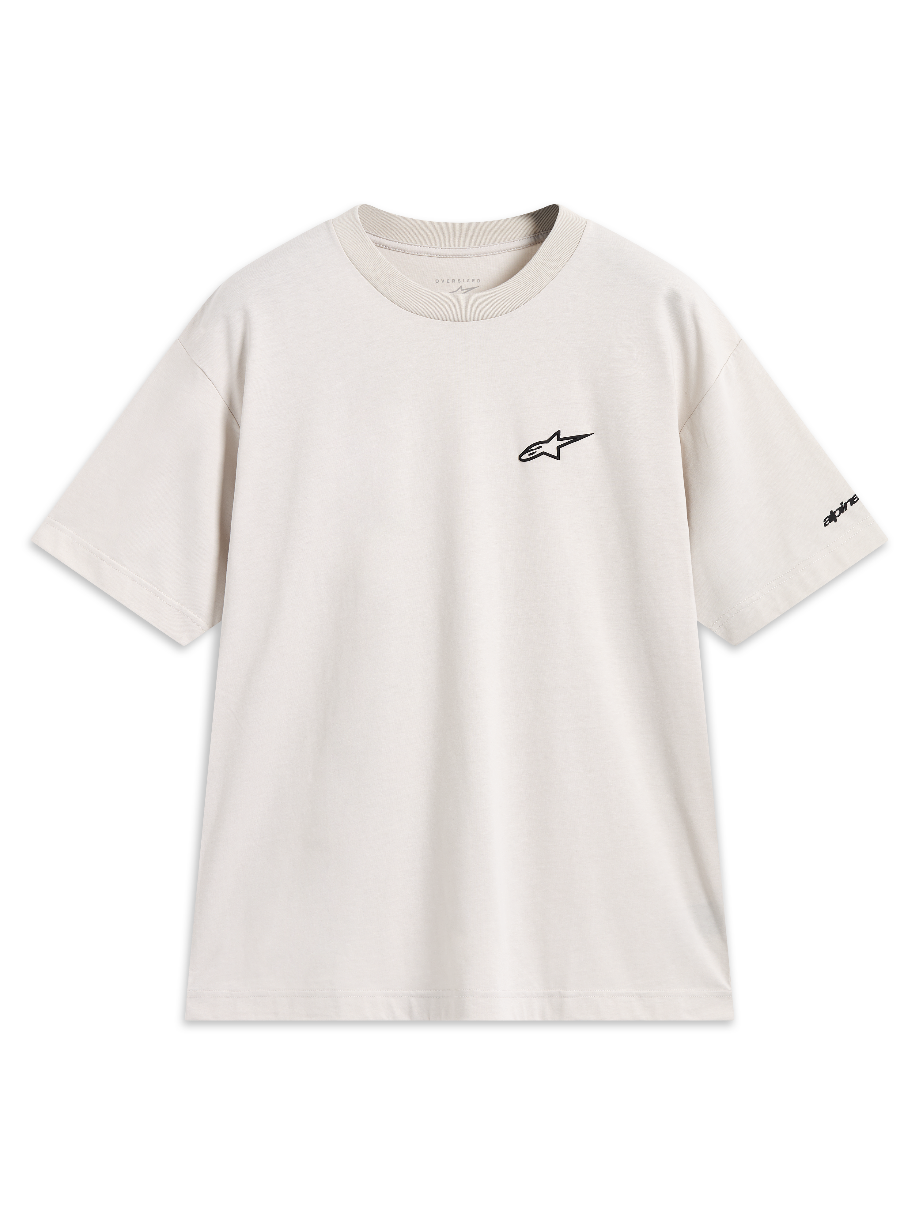 Alpinestars Mandate Oversized CSF Tee, Kurzarm-T-Shirt in Sandbeige mit schwarzem Astars-Logodruck auf der Brust, lässige Sportswear.