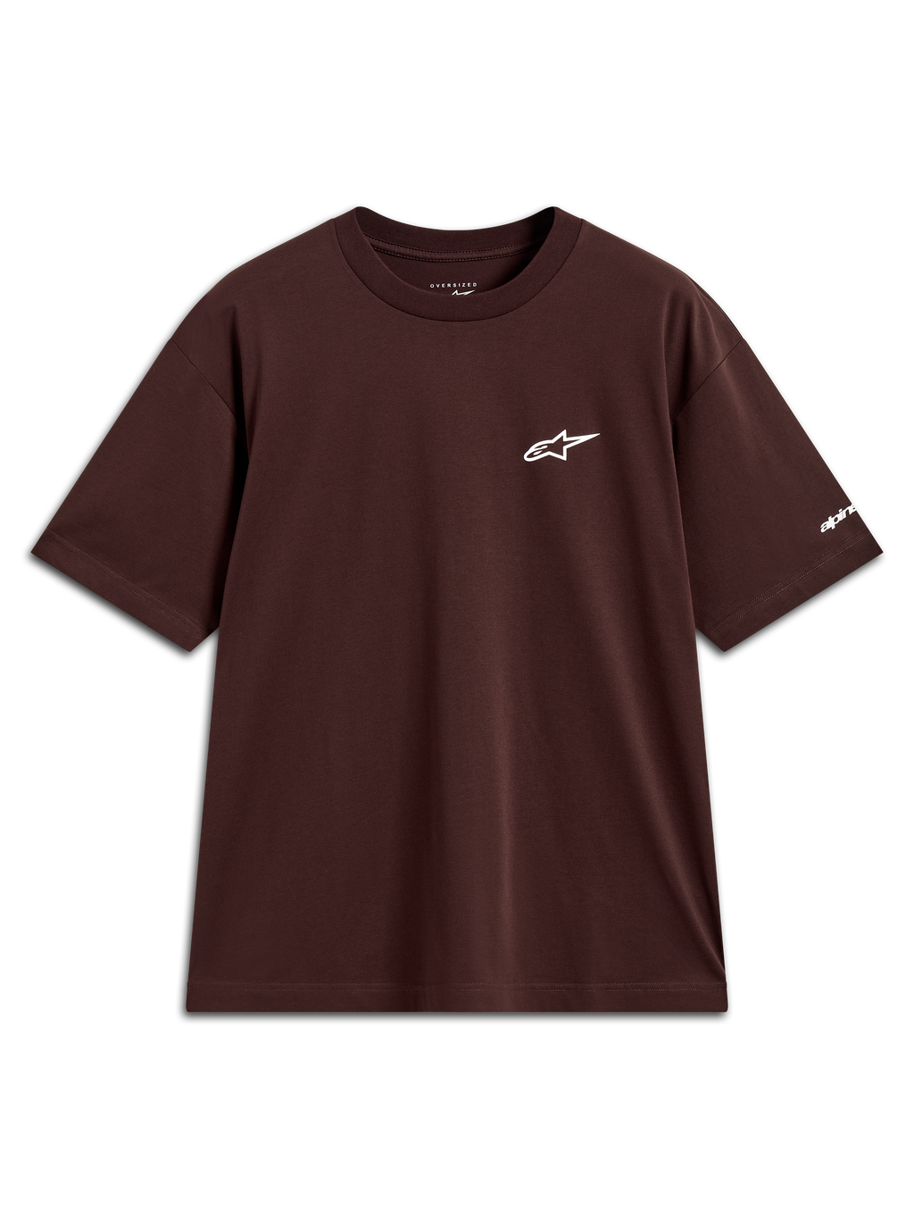 Alpinestars Mandate Oversized CSF T-Shirt, Kurzarm-T-Shirt, Braun und Weiß, Astars-Logo Puff-Druck, Sportbekleidung.