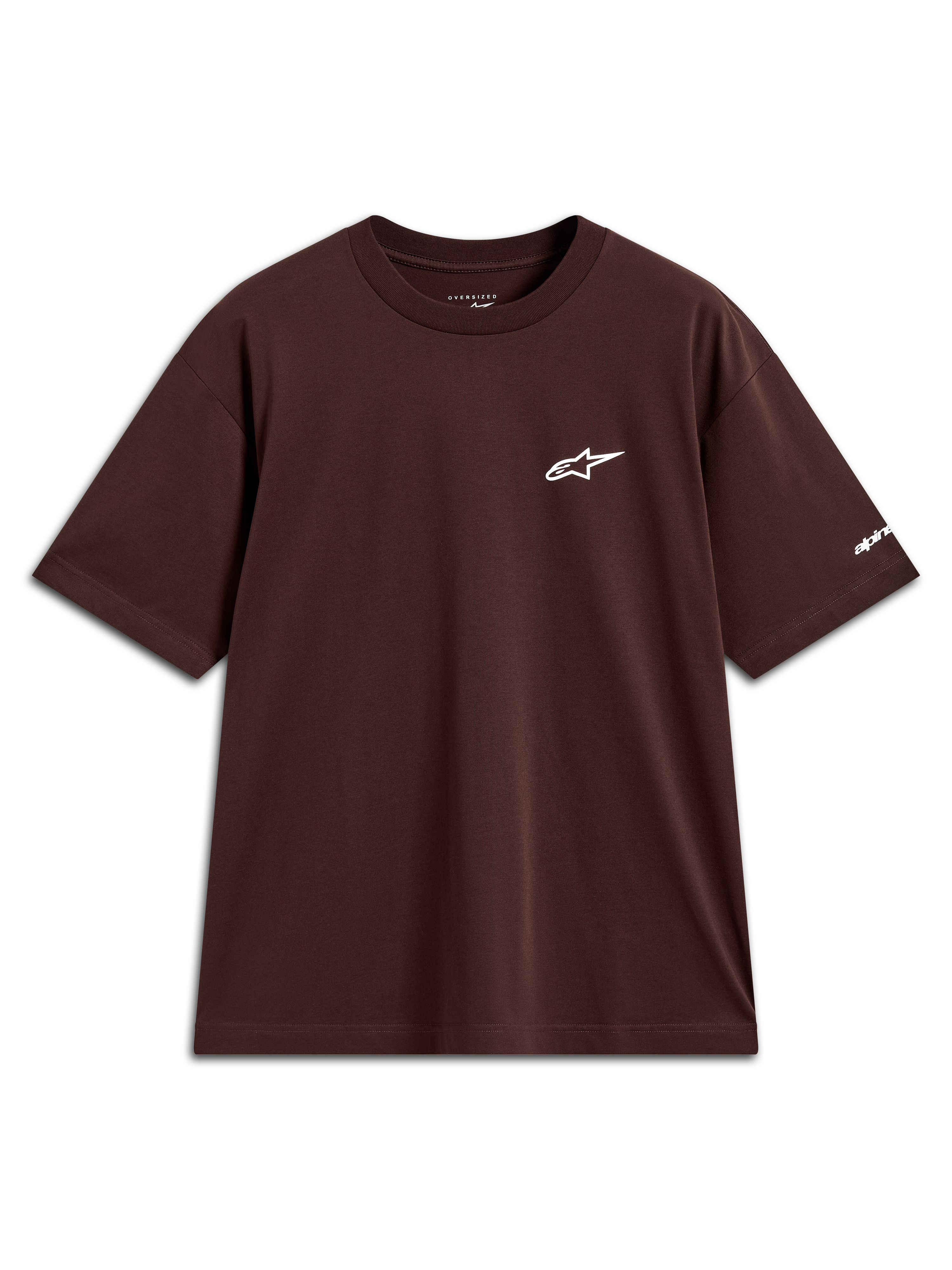 Alpinestars Mandate Oversized CSF T-Shirt, Kurzarm-T-Shirt, Braun und Weiß, Astars-Logo Puff-Druck, Sportbekleidung.