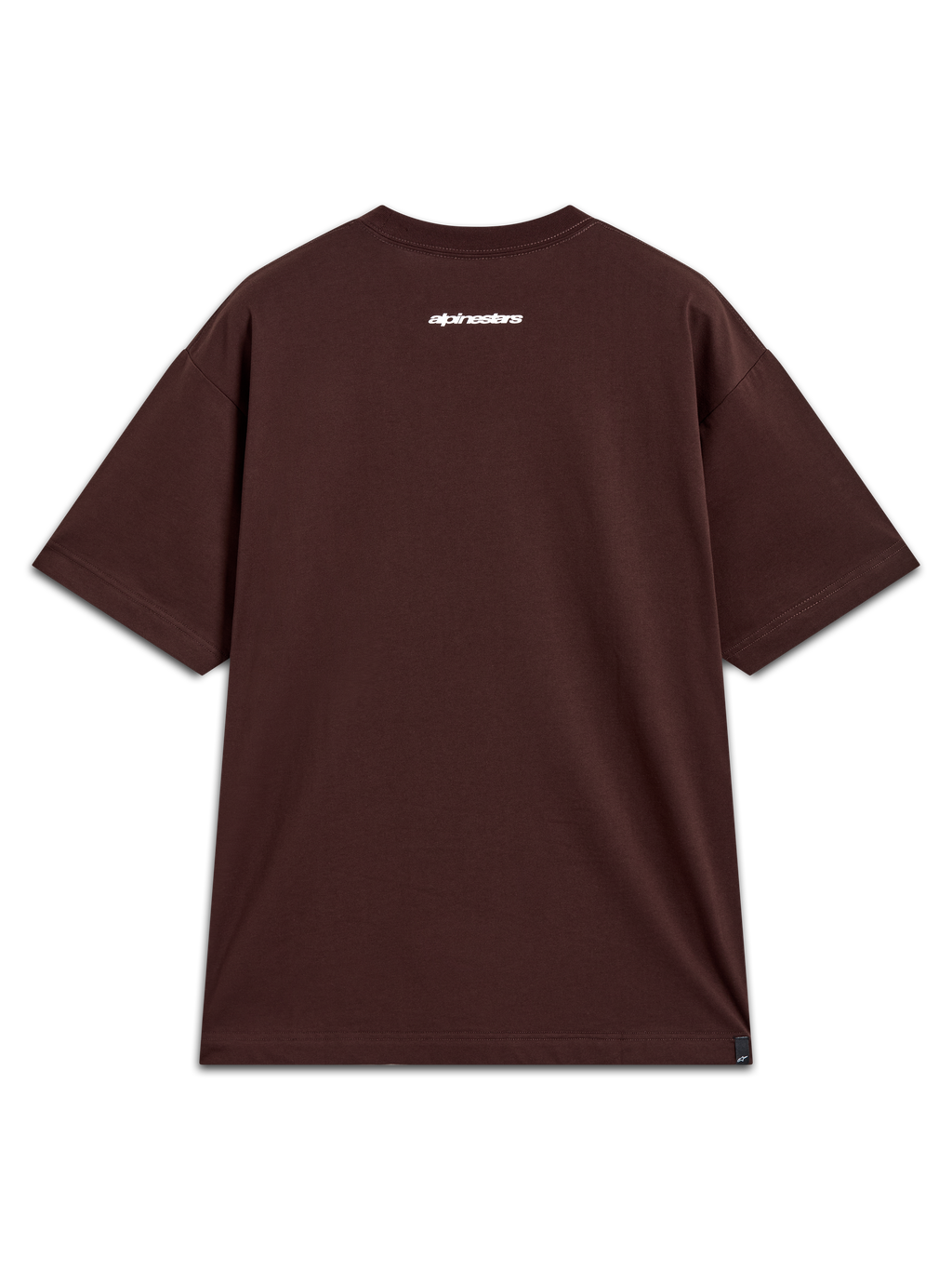 Alpinestars Mandate Oversized CSF T-Shirt, braunes Kurzarm-T-Shirt mit weißer Alpinestars-Wortgrafik auf dem Rücken.