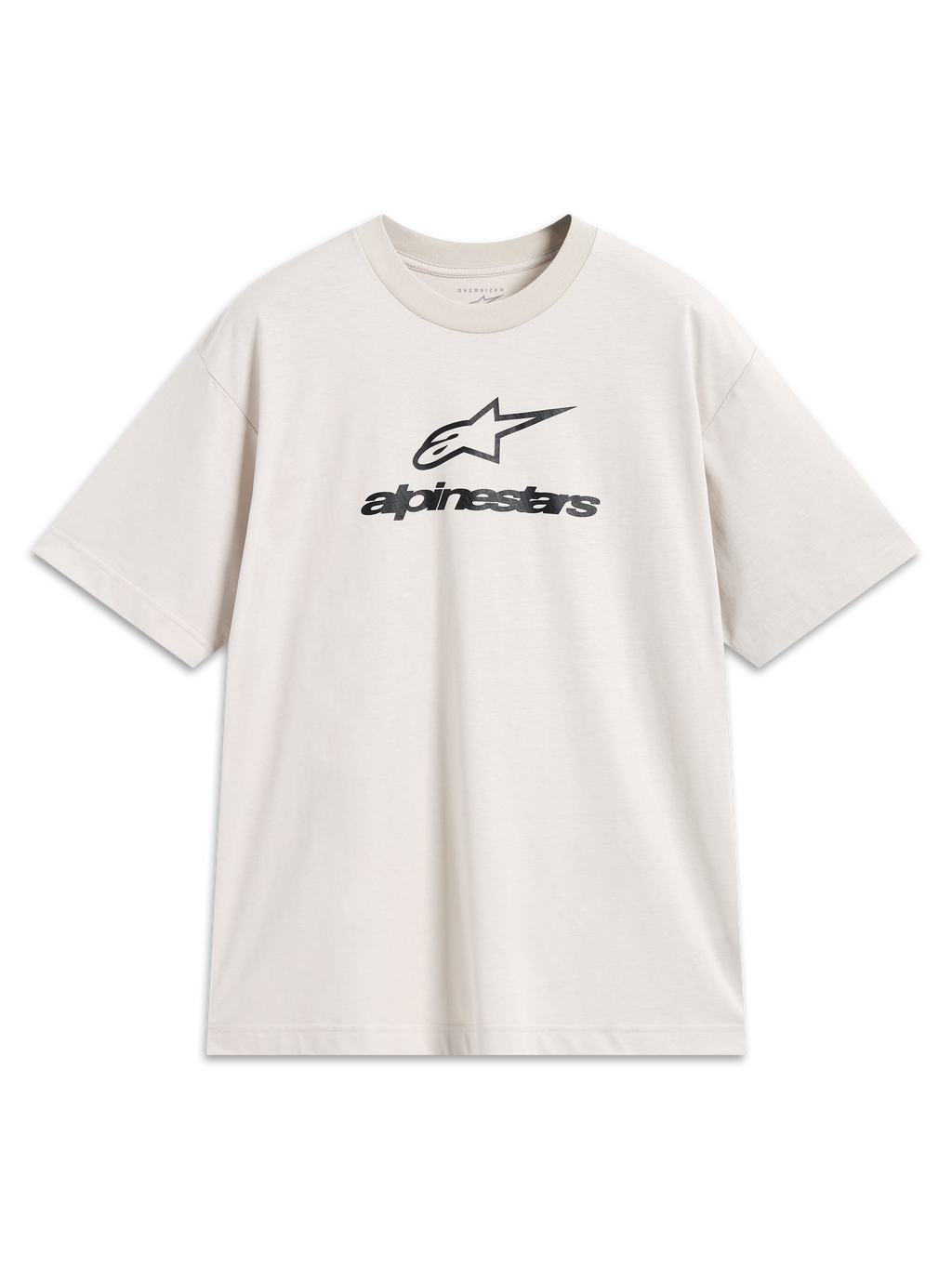 Alpinestars Prelude Oversized CSF Tee, Kurzarm-T-Shirt in Sand mit schwarzem Logo-Print, lässige Motorsport-Streetwear.