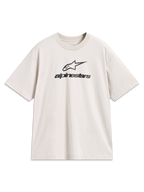 Alpinestars Prelude Oversized CSF Tee, Kurzarm-T-Shirt in Sand mit schwarzem Logo-Print, lässige Motorsport-Streetwear.