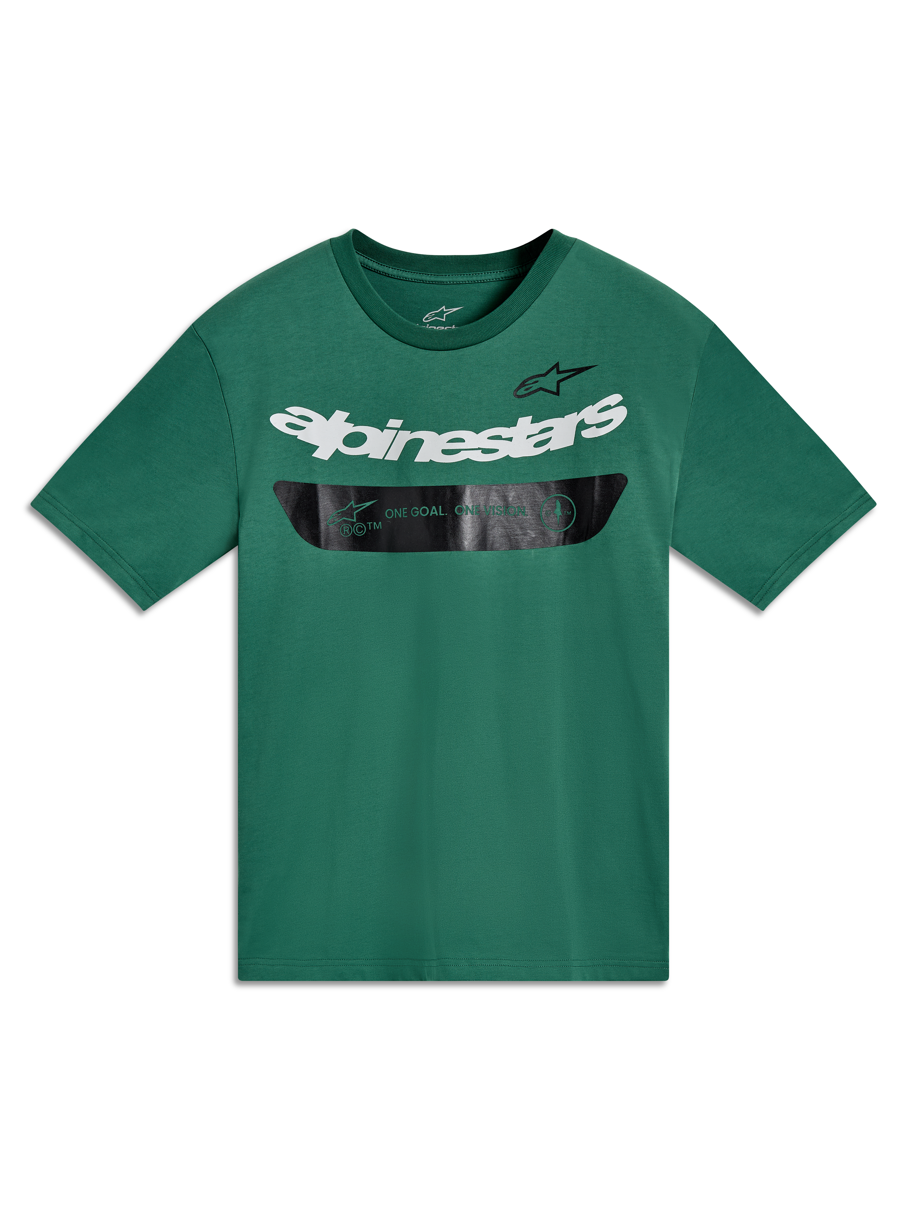 Alpinestars Singular CSF T-Shirt, Kurzarm-T-Shirt, Grün, weißes Logo-Wortmarke und schwarzes Grafikband, Sport-Lifestyle-Mode.