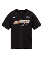 Alpinestars Cypress CSF T-Shirt, Kurzarm-Sportswear in Schwarz mit weißer Mesh-Astars-Grafik, lässiger Motorsport-Stil.