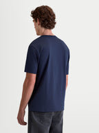 Alpinestars Cypress CSF Tee, Men’s Short Sleeve Sportswear T-Shirt in Navy Blue, Rear View on Model, Featuring a Premium Cotton-Polyester Blend for Everyday Comfort.