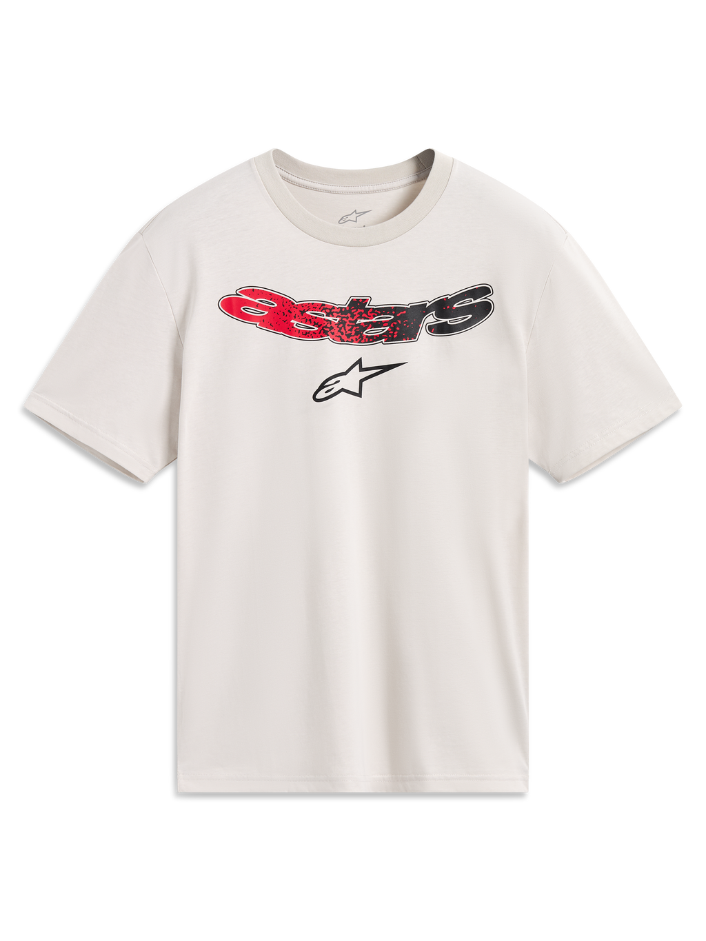 Alpinestars Elliptogrit CSF T-Shirt, Kurzarm-Sportbekleidung, Sand mit rot-schwarzem Astars-Logo-Farbverlauf.