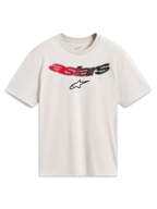 Alpinestars Elliptogrit CSF T-Shirt, Kurzarm-Sportbekleidung, Sand mit rot-schwarzem Astars-Logo-Farbverlauf.
