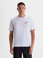 Alpinestars Combo Back CSF Tee, Short Sleeve Casual Sportswear T-shirt, White with Black Astars Logo, Front View on Model, Cotton-Poly Blend Construction