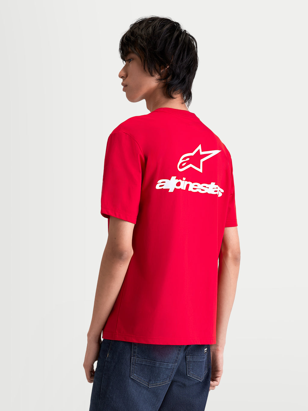 Alpinestars Combo Back CSF Tee, Men's Short Sleeve Sportswear T-Shirt, Red and White, featuring a large white Astars logo and branding on the back, soft-hand print graphic.