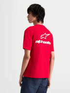 Alpinestars Combo Back CSF Tee, Men's Short Sleeve Sportswear T-Shirt, Red and White, featuring a large white Astars logo and branding on the back, soft-hand print graphic.
