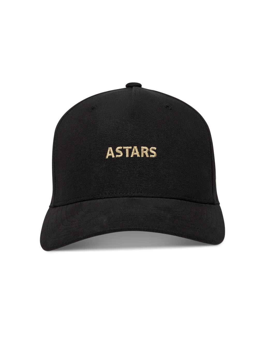 Alpinestars County Canvas Kappe, schwarze Kappe mit goldener ASTARS-Logostickerei, gebogenem Schirm und strukturierter Krone.