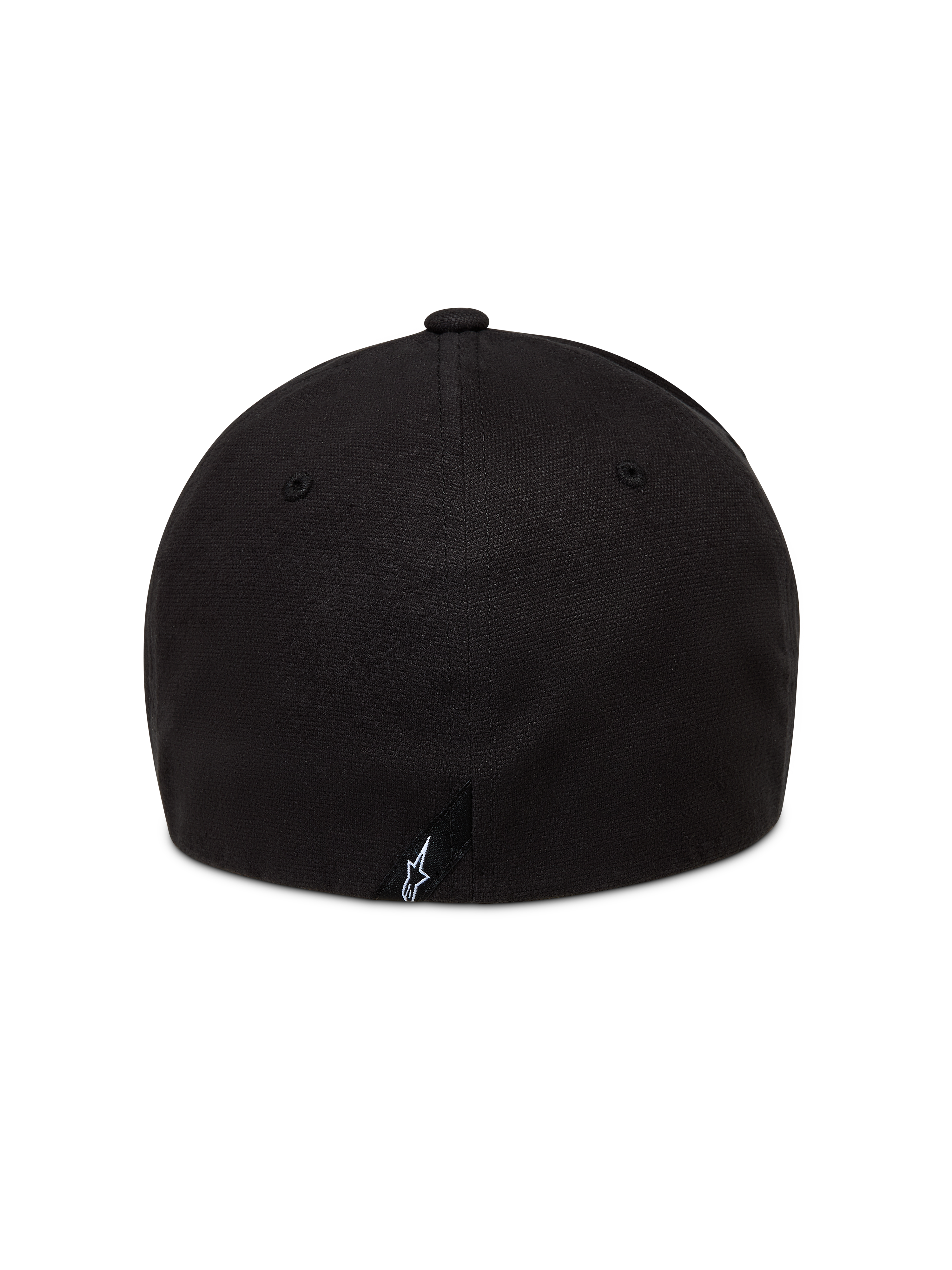 Alpinestars County Canvas Kappe in Schwarz, Rückansicht mit weißem Astars-Logo und strukturierter Krone.